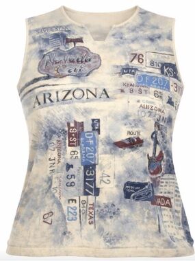 VTG Route 66 Women’s XL Tank Top License Plate Café Graphic Distressed Americana